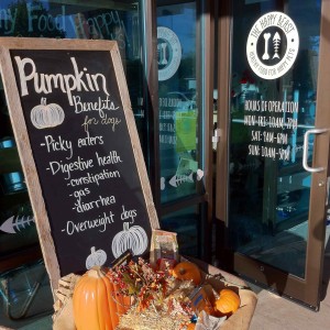 Sign showing the benefits of pumpkin in dog diets