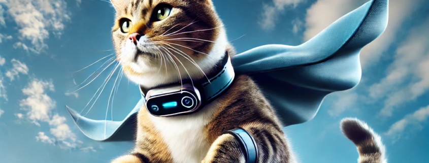 super cat wearing a cat tracking collar